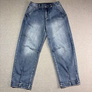 Flamingals Straight Leg Mid Rise Barrel Cropped Jeans Medium Wash - Size Small